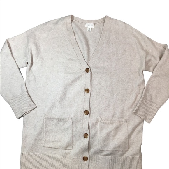 CASLON - Organic Cotton Blend Buttoned Cardigan Sweater in Oatmeal Color - M - Picture 6 of 16